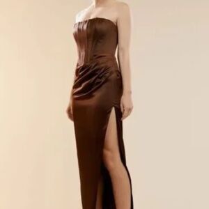 BARDOT Everlasting Satin Midi Dress In Chocolate